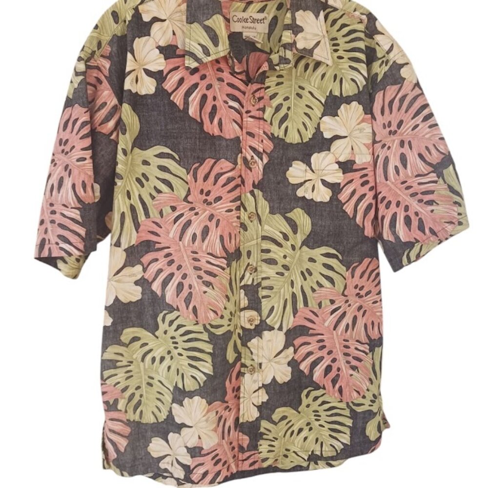 COOKE STREET Honolulu, Blue, Green, Pin Tropical Aloha Hawaiian Shirt Men Lrg